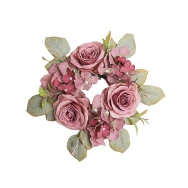 Imagem de oshhni Anel de vela de corda de vela de de rosa, ornamento pendurado na parede, decorativo para o engajamento da porta externa interna da parede, Rosa Vermelha