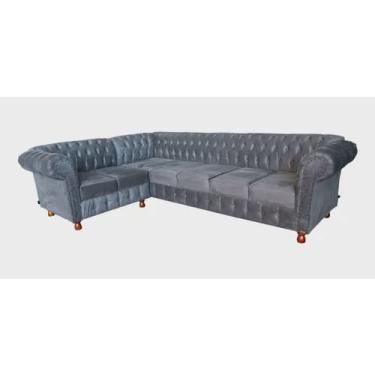 Imagem de Sofá Super Luxo De Canto Luiz Xv Suede Cinza Capitonê