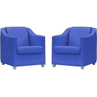 Imagem de Kit 2 Poltronas Mila Corino Azul Royal Pé De Plástico Cromado - Azul-royal, Corino