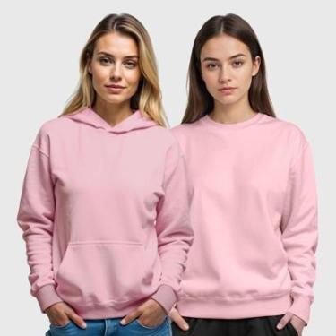 Imagem de Kit 2 Blusas de Frio Moletom Canguru e Gola Redonda Feminino Benellys-Feminino