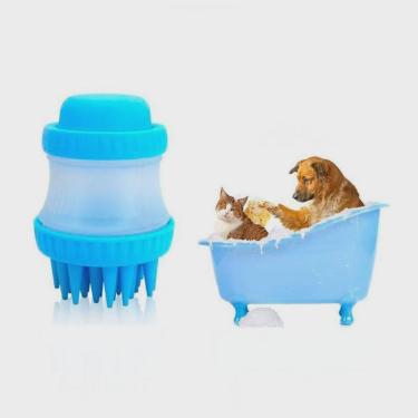 Imagem de Escova Pente Silicone c/ Dispenser Lava Cachorro Gato Shampoo Água Pet Banho