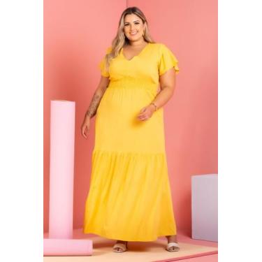 Imagem de Vestido Longo Vitória Amarelo Plus Size - Domenica Solazzo, Amarelo, 4