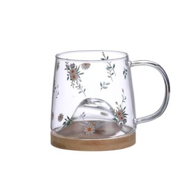 Imagem de LYOR - Caneca de Vidro Borossilicato Resistente ao Calor com Pires de Bambu Daisy 350ml