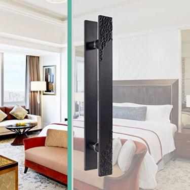 Imagem de Maçaneta de porta de correr de celeiro alças de porta de vaivém pretas, maçaneta da porta de entrada de porta de celeiro deslizante de vidro interior exterior puxador de porta frontal de duche