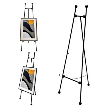 Imagem de JIANZHUO Cavalete De Chão 58 Polegadas Para Exibição Placas Casamento, Cavaletes Ferro Ajustáveis Artes E Ofícios, Suporte Metal Com Corrente Espelho (Preto)