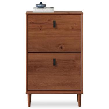 Imagem de IDIMEX Armário de Sapatos Estreita Retrô 12 Pares Madeira Castanho Verniz Mikka