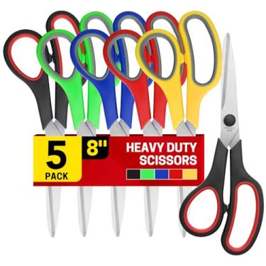 Imagem de Conjunto de 5 tesouras, alças confortáveis de 20 cm, afiadas para escritório, casa, escola, artesanato, costura, material de tecido, estudante do ensino médio/médio, professor, destro/canhoto