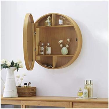 Imagem de AKALNNB Armário de banheiro moderno montado na parede com espelho, armário de remédios suspenso redondo para sala de estar, cozinha, quarto, amarelo, 70 cm