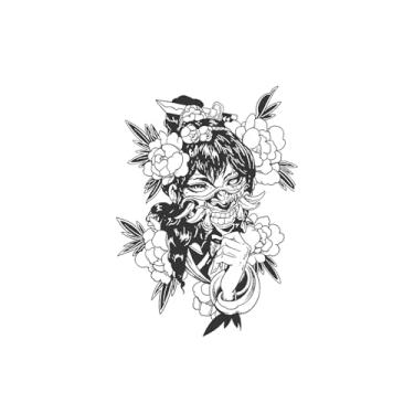 Imagem de Tatuagem temporária, Garota Pin-Up com Adaga de Flor, Tatuagens de Flores, Resistência, Dura de 1 a 2 semanas, Aparência de Tatuagem Real, Resistente à Água,19 x 12 cm