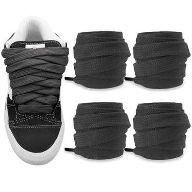 Imagem de NDTEZUGT 2 pares de cadarços atléticos gordos para Vans Knu Skool sapatos de skate clássicos, 5/8" (1,5 cm) de algodão grosso grosso grosso de substituição (preto, 63"/160 cm)