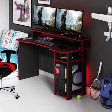 Imagem de Mesa Gamer com Porta CPU 136cm ME4153 Tecnomobili, Preto/Vermelho
