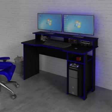 Imagem de Mesa Gamer com Porta CPU 136cm ME4153 Tecnomobili, Preto/Azul