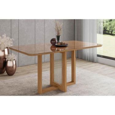 Imagem de Mesa de Sala Jantar Natalí SC71 c/ Tampo Madeirado c/ Vidro Curvo 160x