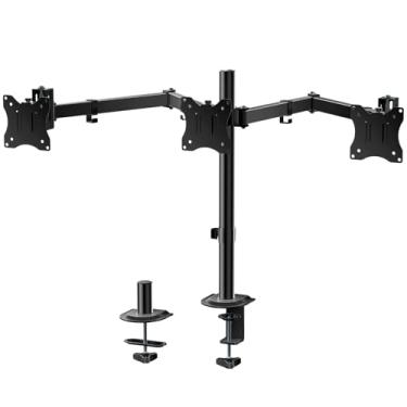 Imagem de WALI Suporte para monitor triplo, resistente para telas de 13 a 27 polegadas, suporte de mesa ajustável para 3 monitores com kit de base giratória, inclinação, rotação, braçadeira e ilhós (M003SN),