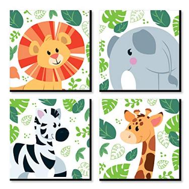 Imagem de Big Dot of Happiness Jungle Party Animals - Safari Zoo Animal Kids Room, Nursery Decor and Home Decor - 11 x 11 inches Nursery Wall Art - Set of 4 Prints for Baby’s Room