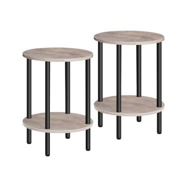 Imagem de CHOEZON Pacote com 2 mesas laterais redondas, mesa de canto de 2 andares, mesa de cabeceira pequena com tubo de metal resistente, mesa de centro industrial, para sala de estar, quarto, cinza e preto