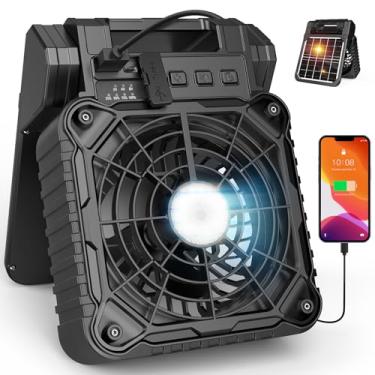 Imagem de JINLICTE Ventilador solar de 10400 mAh com lanterna de LED, ventilador de acampamento com painel solar, ventilador alimentado por energia solar recarregável de 7 W para exterior, ventilador de barraca