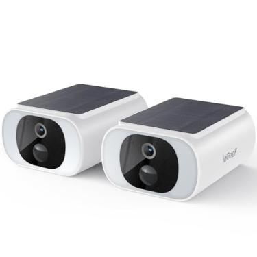 Imagem de ieGeek Câmera solar externa sem fio, câmeras externas 2K para segurança doméstica, painel solar embutido, detecção de movimento AI, holofote inteligente e alarme, sem necessidade de hub