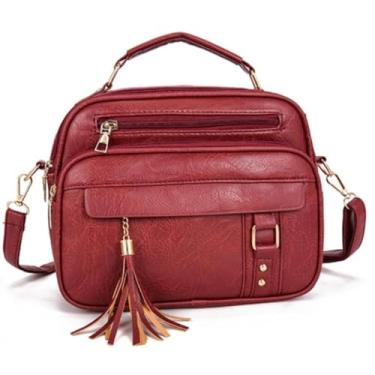 Imagem de Bolsa Feminina Com Alça Lateral Transversal Faixa de Mão De Couro(Vinho)
