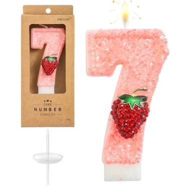 Imagem de PHD CAKE Número 7 velas de aniversário de morango, velas com números temáticos de morango, velas com número de bolo, celebração de festa
