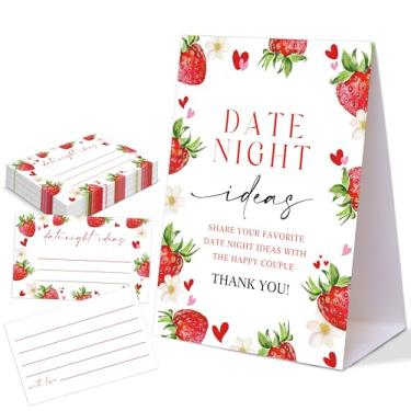 Imagem de Jogo de ideias para encontros noturnos com tema de morango, 1 placa de mesa e 50 cartas, jogos de chá de panela, 50 convidados, jogos de chá de casamento para despedida de solteira, noivado, evento de