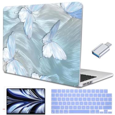 Imagem de LCMOCICO Capa para MacBook Air 38.1 cm 2023 2024 2025 M4 A3241 M3 A3114 M2 A2941, capa rígida de plástico brilhante para Mac Air 15.3 M4 M3 M2 Chip Liquid Retina Display Touch ID, borboleta de estanho