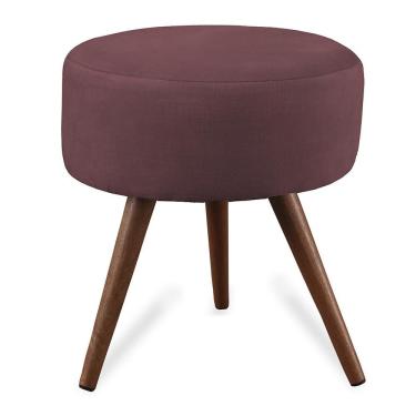 Imagem de Puff Cama Inbox Hilda Redondo Com Pés Em Madeira Maciça Tecido Suede Vinho