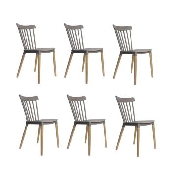 Imagem de Kit 6 Cadeiras Encosto Vazado Janaina Rivatti Móveis Cinza Escuro