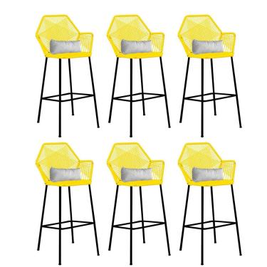 Imagem de Kit 06 Banqueta Alta Com Encosto Sttar Ferro Preto Fibra Amarelo Almofada Suede Branco