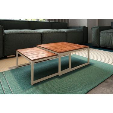 Imagem de Mesa De Centro Industrial Duo Catarina Tampo Amendoa Base Ferro Off White - Marrom