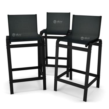 Imagem de Kit 3 Banquetas Alta Bancada Alumínio Preto Tela Preto