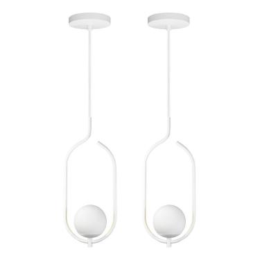 Imagem de Kit 2 Pendentes Lustres On Clip Branco Globo De Vidro Branco