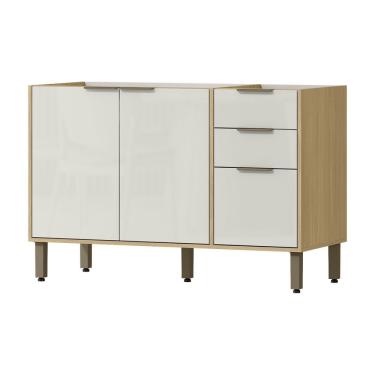 Imagem de Balcão De Cozinha Para Pia 2 Gavetas Glória Castanho-off White