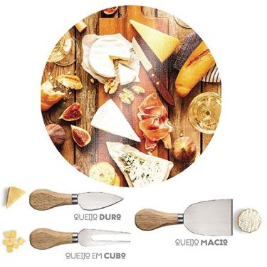 Imagem de Jogo Para Queijo 4 Peças Tábua Vidro Euro Petisco Mesa Posta