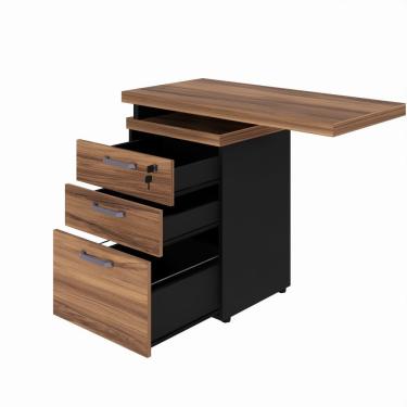 Imagem de Gaveteiro Lateral Com Extensão 2 Gavetas 1 Pasta Marrom/preto