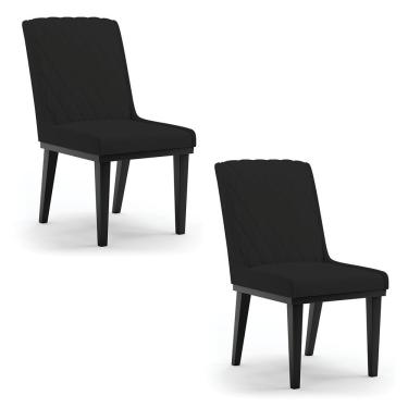 Imagem de Cadeira Sala De Jantar Base Madeira Preto Kit 2 Sofia Veludo Preto D03 - D'rossi