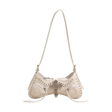 Imagem de Verdusa Bolsas femininas Y2k Studded Cross Shoulder Punk Top Handle Crescent Underarm Bags, Bege, One Size