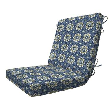 Imagem de Honeycomb Essentials Almofada para cadeira de jantar ao ar livre, 51 x 104 cm, almofada de pátio azul medalhão medina