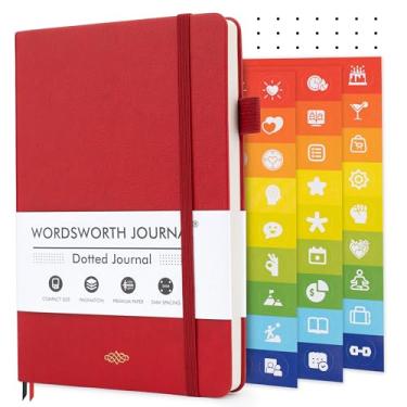 Imagem de Wordsworth & Black A5 Bullet Dotted Journal, 216 páginas pontilhadas, capa dura de couro com grelha, papel de 120 GSM, caderno para trabalho e esboços, caixa de presente incluída, vermelha