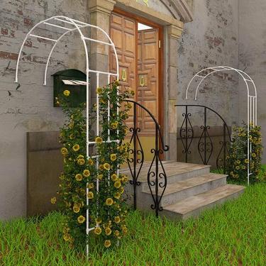 Imagem de Auxiliar De Classificação De Arco De Jardim, Arco De Rosa De Meio Arco, Arcos De Rosa De Metal Em Óptica De Ferrugem, Auxiliar De Rosa De Pergolado Pilar De Rosa (branco), 1.2x2.4m(47x94in)
