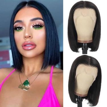 Imagem de Xinran Peruca Bob Cabelo Humano 13X4 Hd Lace Front Wigs 180% Densidade Curta Lisa Para Mulheres Negras Pré-Depiladas Sem Cola Frontal Natural 12"