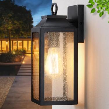 Imagem de YKLITG Luminária De Parede Para Área Externa, Iluminação Lanterna Varanda 12,63", Arandela Industrial Preta Com Cúpula Vidro Porta, Garagem, Quintal, Pátio Bd059-1-Bk