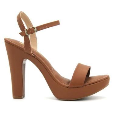 Imagem de Sandália Feminina Original Via Uno Salto Grosso Fivela 021, 36, Camel