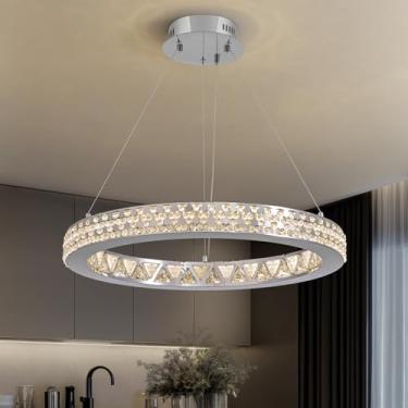 Imagem de Moooni Lustre De Cristal 24", Lustres Modernos Redondos Com Cabos Ajustáveis, Luminária Pendente Teto Cromada Para Sala Estar, Jantar E Quarto