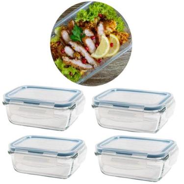Imagem de Kit 4 Potes De Vidro Hermetico Retangular 1040 Ml - Ad Importação