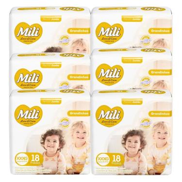 Imagem de Fralda Descartável Mili Love & Care 6 Pacotes Com 18 (total: 108 Fraldas) XXXG- Grandinho