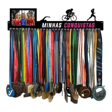 Imagem de Porta Medalha Triathlon Fem Portaretrato P Até 100 Medalhas - QUADRO D