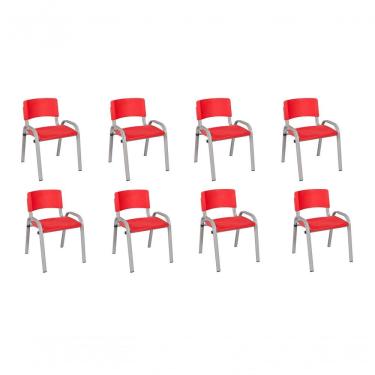 Imagem de Kit 8 Cadeira Iso Infantil Creche, Escola Base Cinza Vermelho