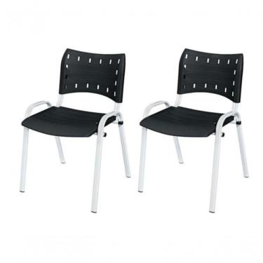 Imagem de Cadeira Iso Base Branco Igreja, Escola, Escritório - Preto - Kit 2 Peças