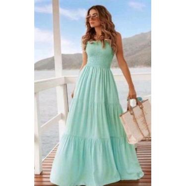 Imagem de Vestido feminino longo com lastex de alça - DINEIA CINTRA, P, Verde